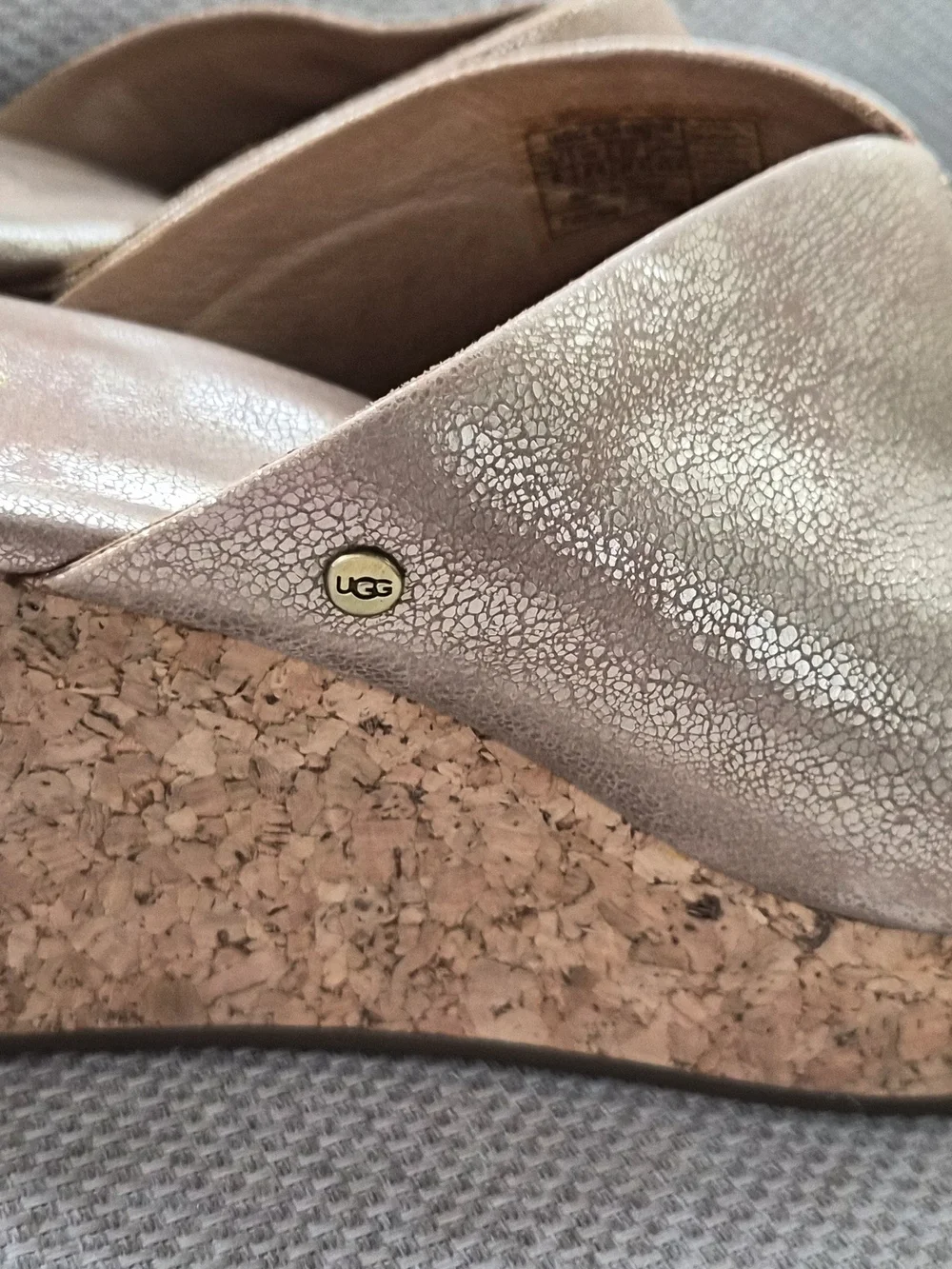 UGG Rose Gold Metallic Cork Wedge Mule